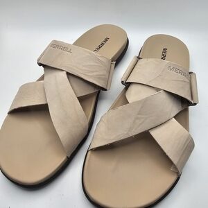 Merrell Around Town Sunvue Sandals Women's 8 Tan Nubuck Comfort Cross Slide